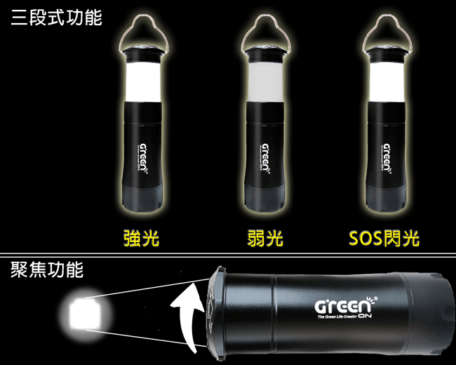 GREENON四合一創意手電筒四種照明模式
