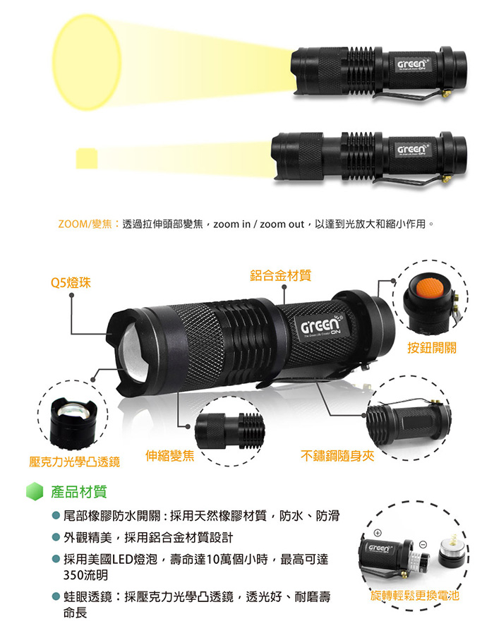 迷你變焦手電筒