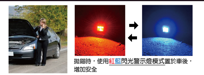120度大廣角LED戶外探照燈-紅藍閃光警示燈-行車安全