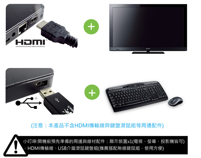 HDMI連接電視-搭配USB滑鼠鍵盤