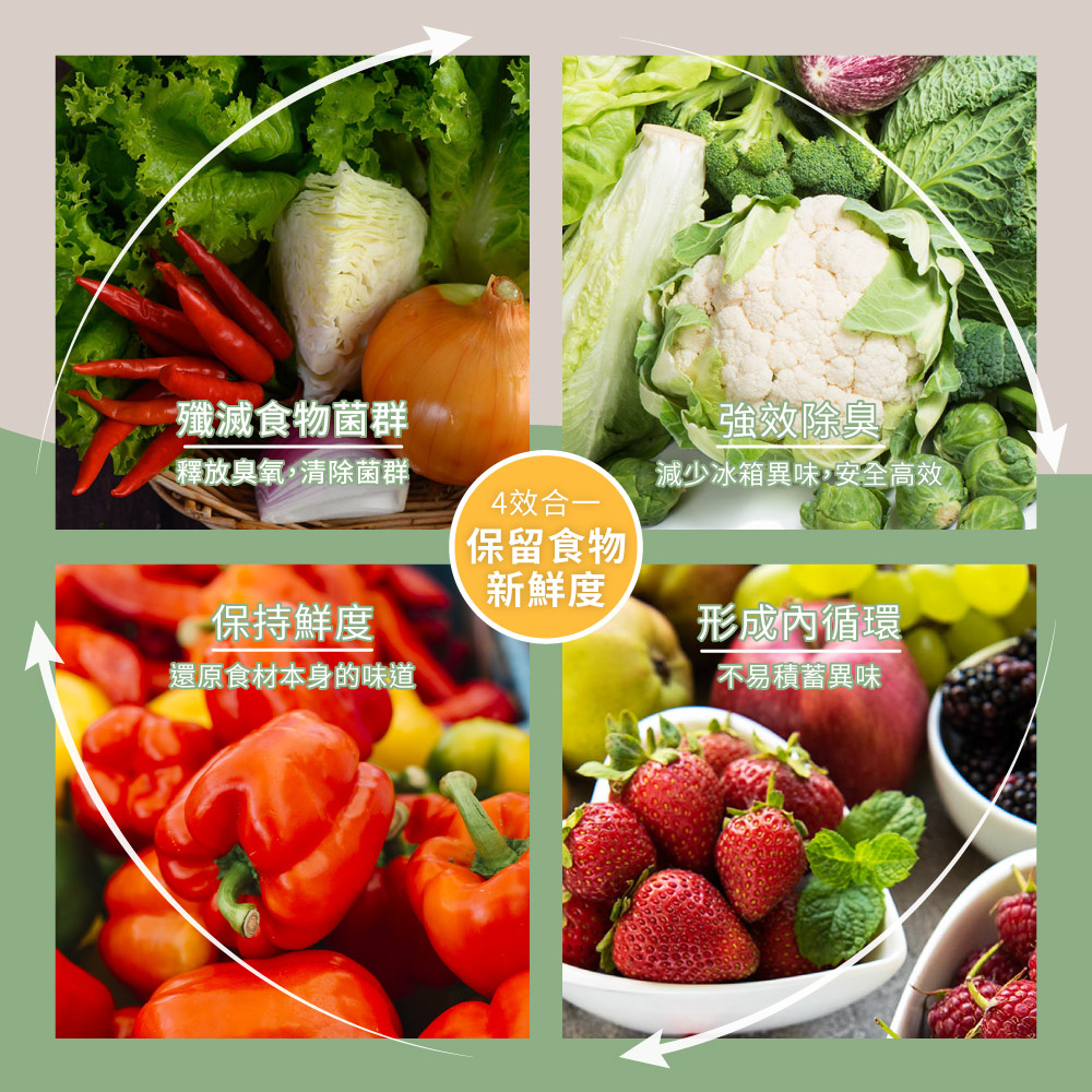 Greenon殺菌除味器於冰箱內形成除味內循環,360°環形除味