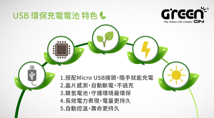 GREENON USB環保充電電池 USB充電式