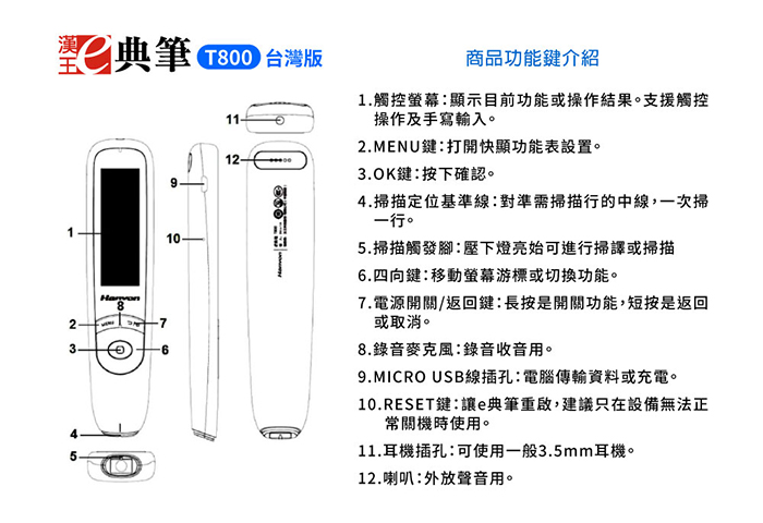 漢王e典筆t800 產品規格 介面