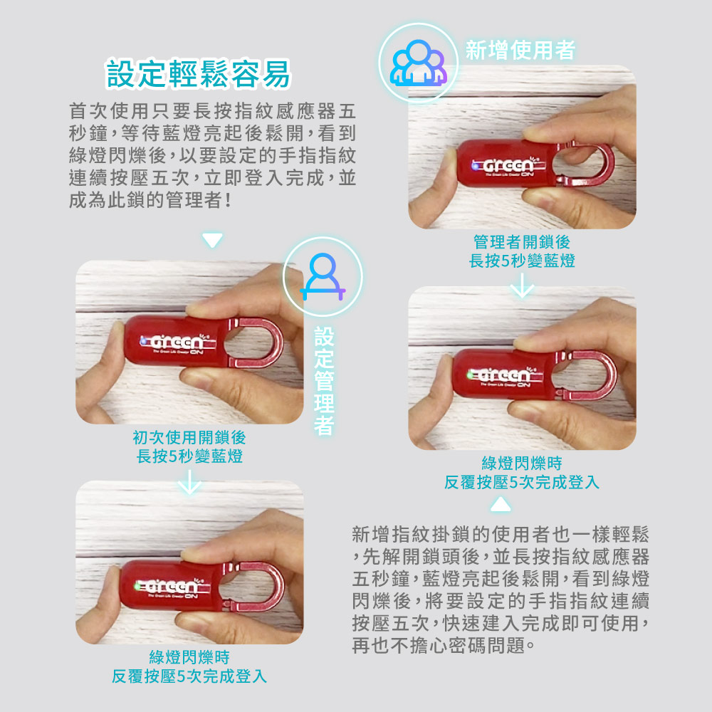 GREENON 指紋掛鎖 設定