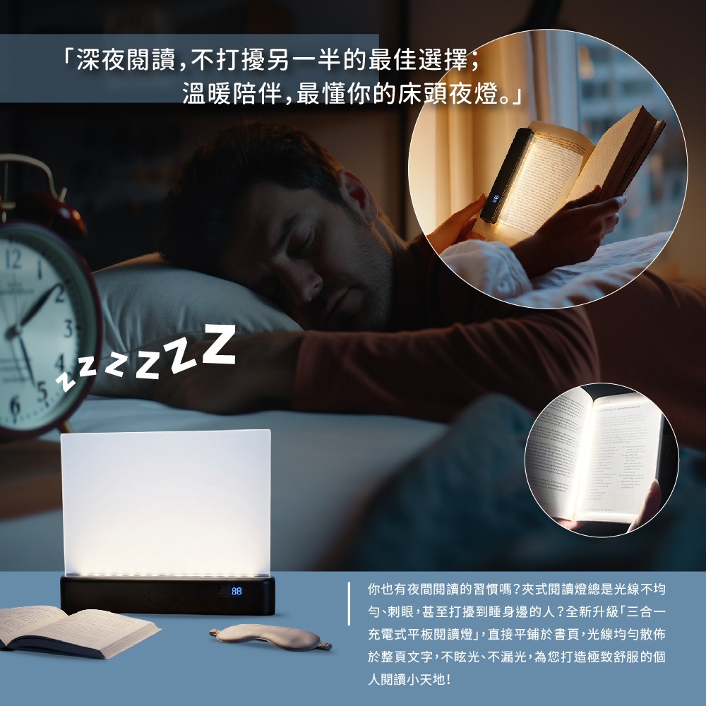 充電式平板閱讀燈・床頭燈・留言板