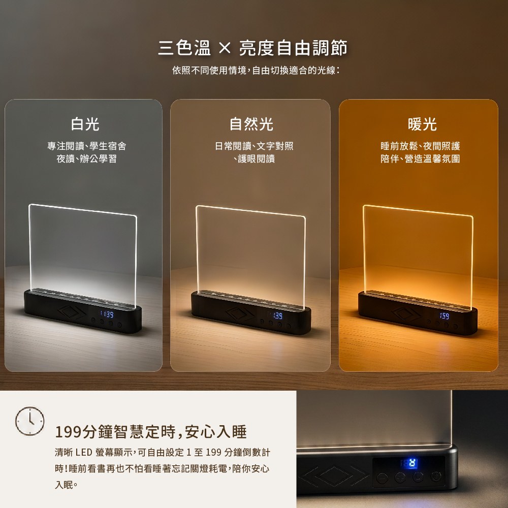 三色溫閱讀燈 自由無段調光