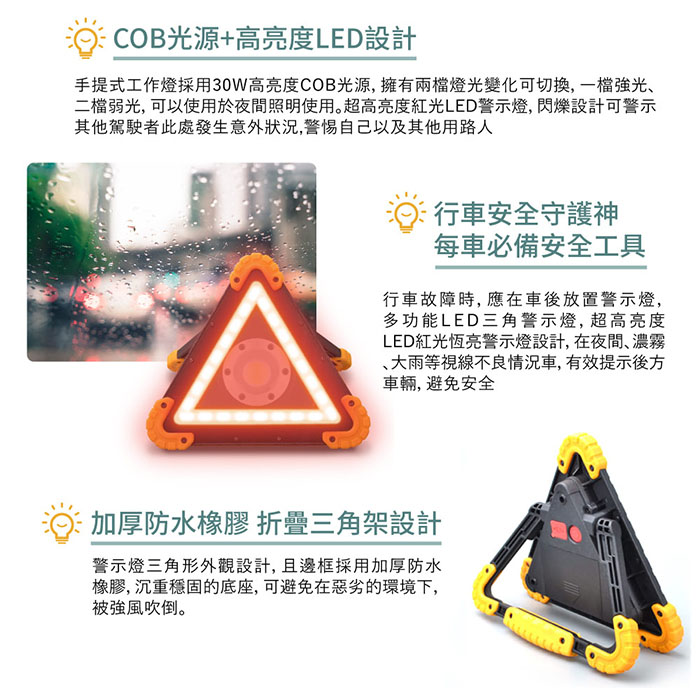 手提式工作燈採用30W高亮度COB光源