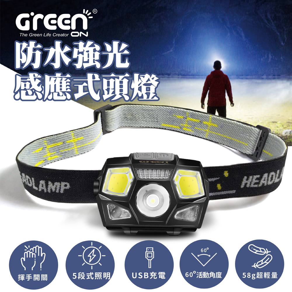 GREENON 防水強光感應式頭燈