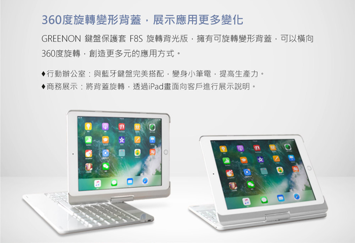 GREENON 鍵盤保護套F8S 旋轉版 iPad 2018/Pro 9.7 注音鍵盤