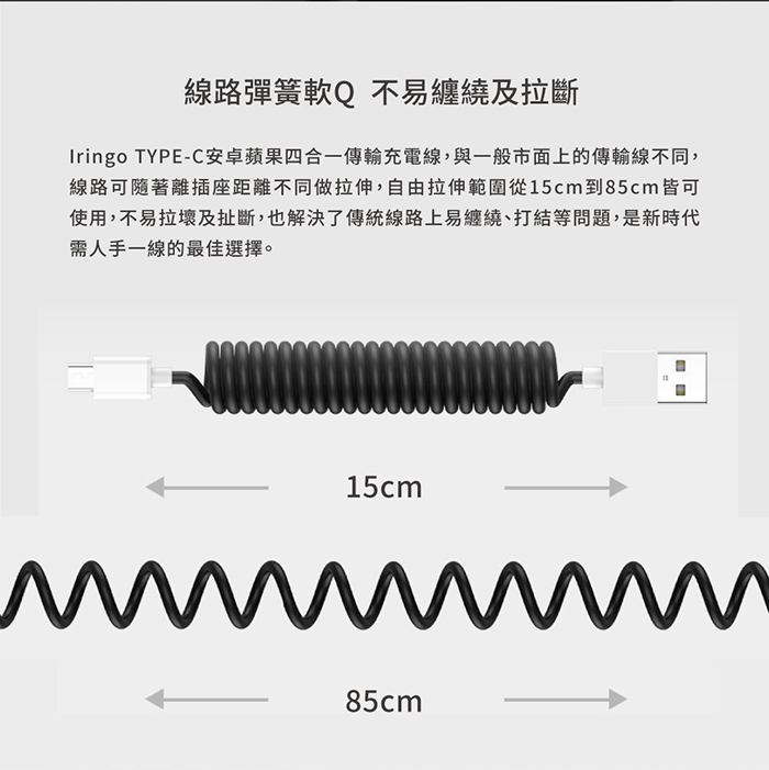 Iringo TYPE-C安卓蘋果四合一USB傳輸充電線 (手機/平板/行動電源)